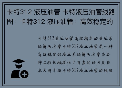 卡特312 液压油管 卡特液压油管线路图：卡特312 液压油管：高效稳定的液压系统解决方案